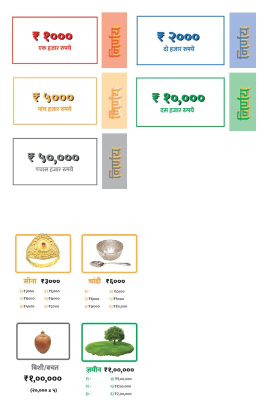 The five colour-coded rupee notes with Nirnay branding